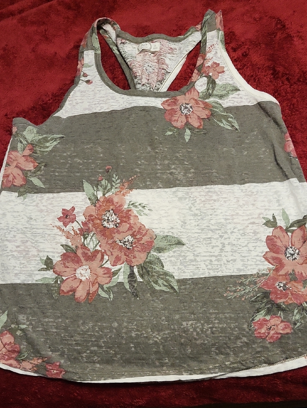 Floral Striped Racerback Tank Top - Olive and Rose
